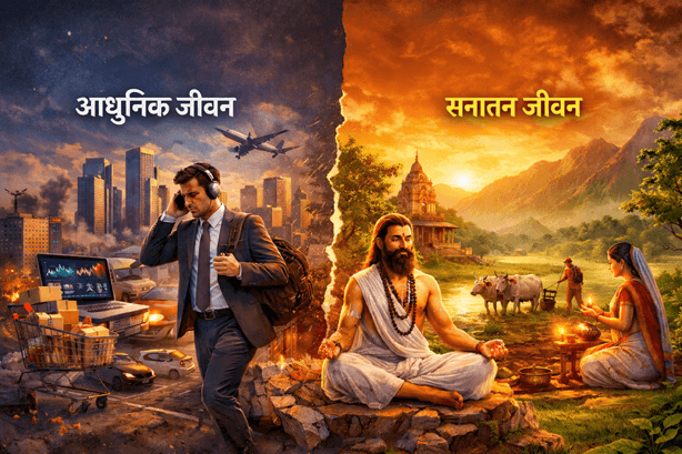 आधुनिक जीवन बनाम सनातन जीवन: क्या प्रगति ने हमें भीतर से खाली कर दिया?